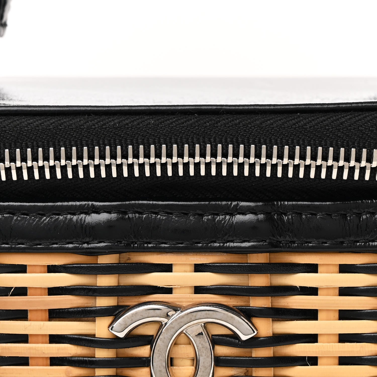 Chanel Calfskin Raffia Small Vanity Case Bag Black Beige 8 of 11