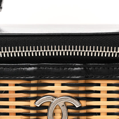 Chanel Calfskin Raffia Small Vanity Case Bag Black Beige 8 of 11