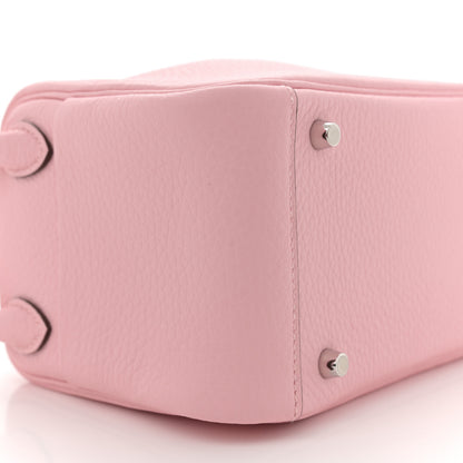 Hermes Taurillon Clemence Verso Mini Lindy 20 Rose Sakura Gris Perle 9 of 10