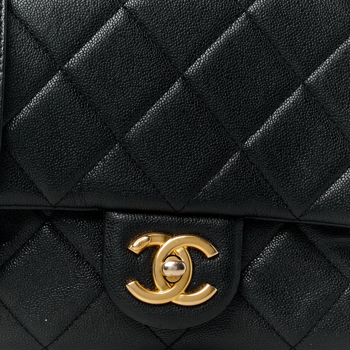 Shiny Caviar Quilted Mini Top Handle Flap Black