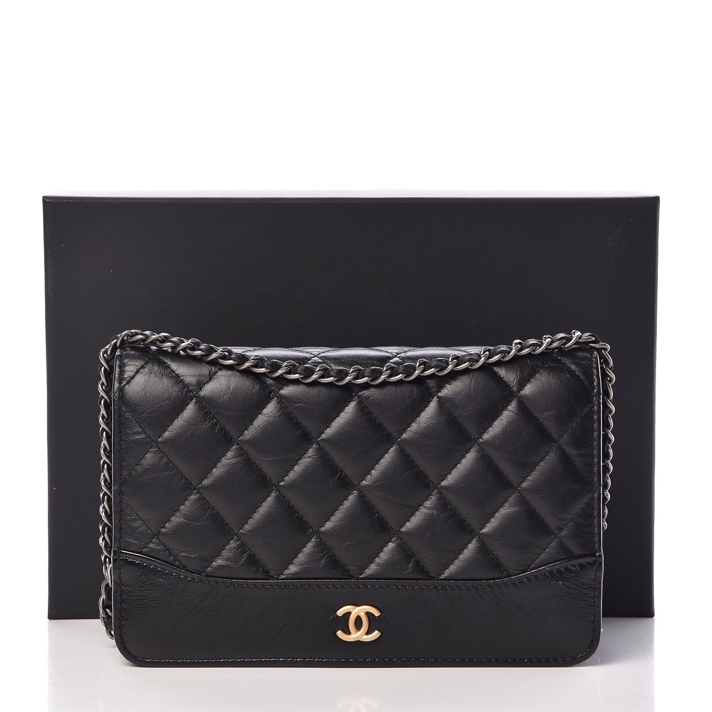 Aged Calfskin Quilted Gabrielle Wallet On Chain WOC Black