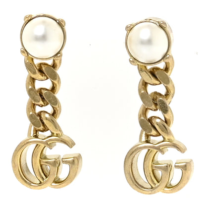 Gucci Metal Pearl Double G Chain Drop Earrings Gold 1 of 5