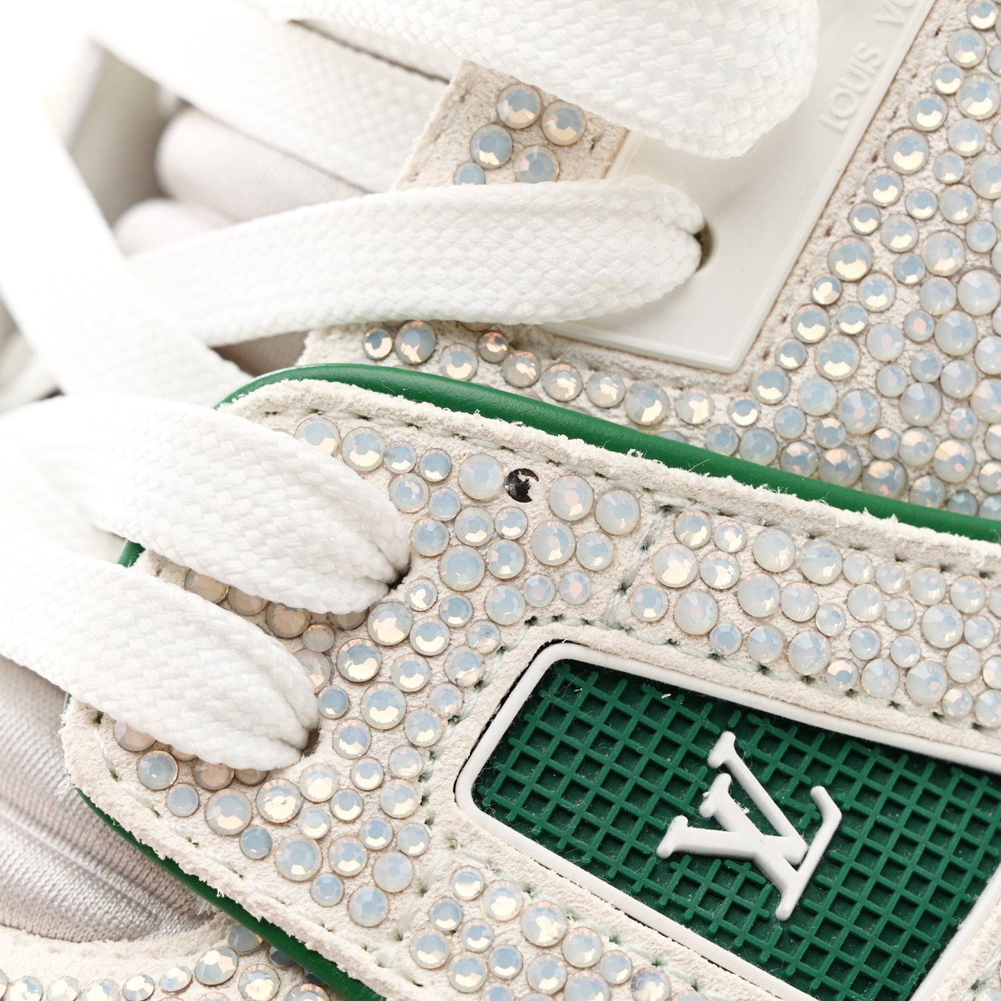 Crystal Mens LV Trainer Sneakers 8 Green White