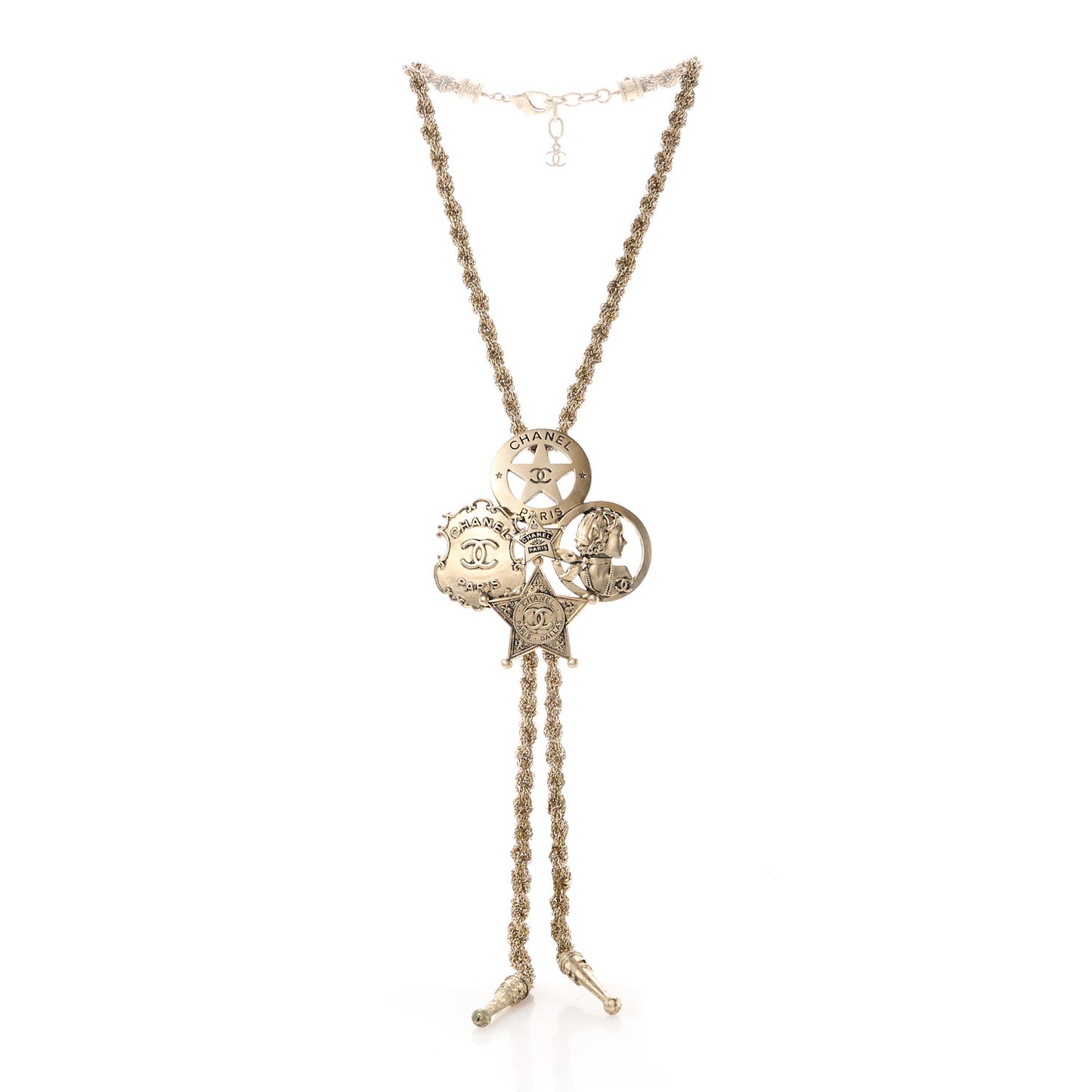 Metal Paris Dallas CC Sheriff Badge Star Bolo Necklace Gold