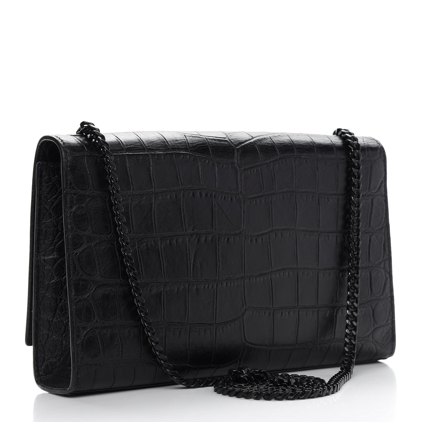Calfskin Crocodile Embossed Medium Classic Monogram Kate Satchel Black