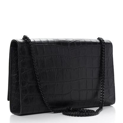 Saint Laurent Calfskin Crocodile Embossed Medium Classic Monogram Kate Satchel Black 2 of 8