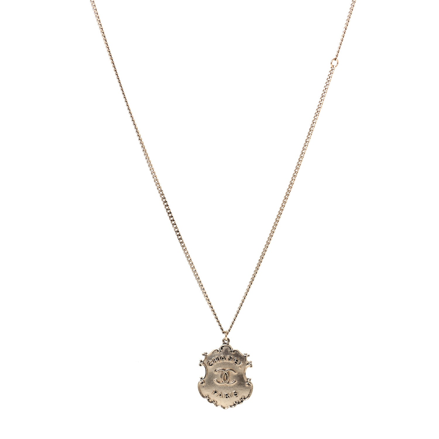 Chanel Metal Paris Dallas CC Badge Pendant Necklace Gold 1 of 4