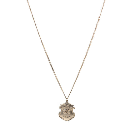 Chanel Metal Paris Dallas CC Badge Pendant Necklace Gold 1 of 4