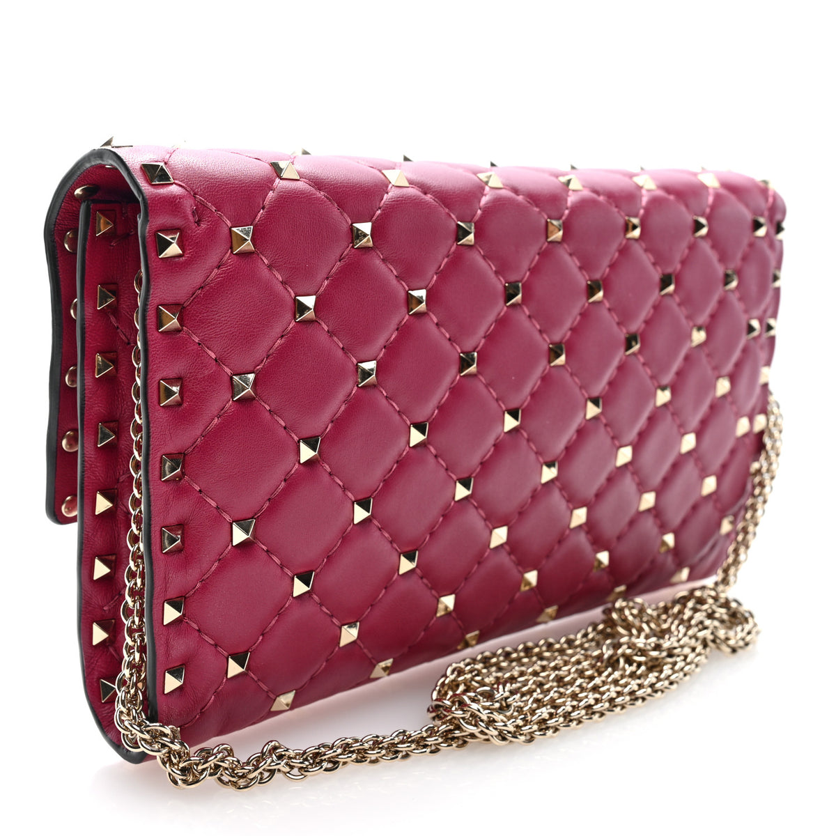 Valentino Garavani Nappa Rockstud Spike Wallet On Chain Disco Pink 3 of 9