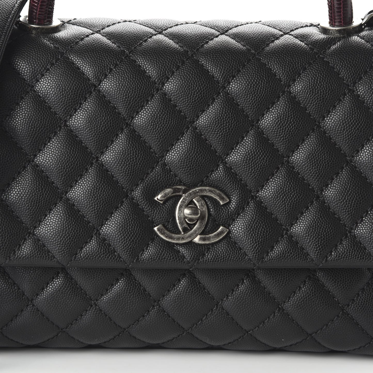Caviar Lizard Quilted Small Coco Handle Flap Black