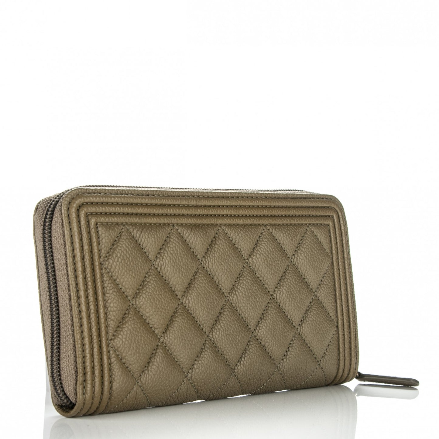 Caviar Quilted Boy Long Zip Around Wallet Khaki