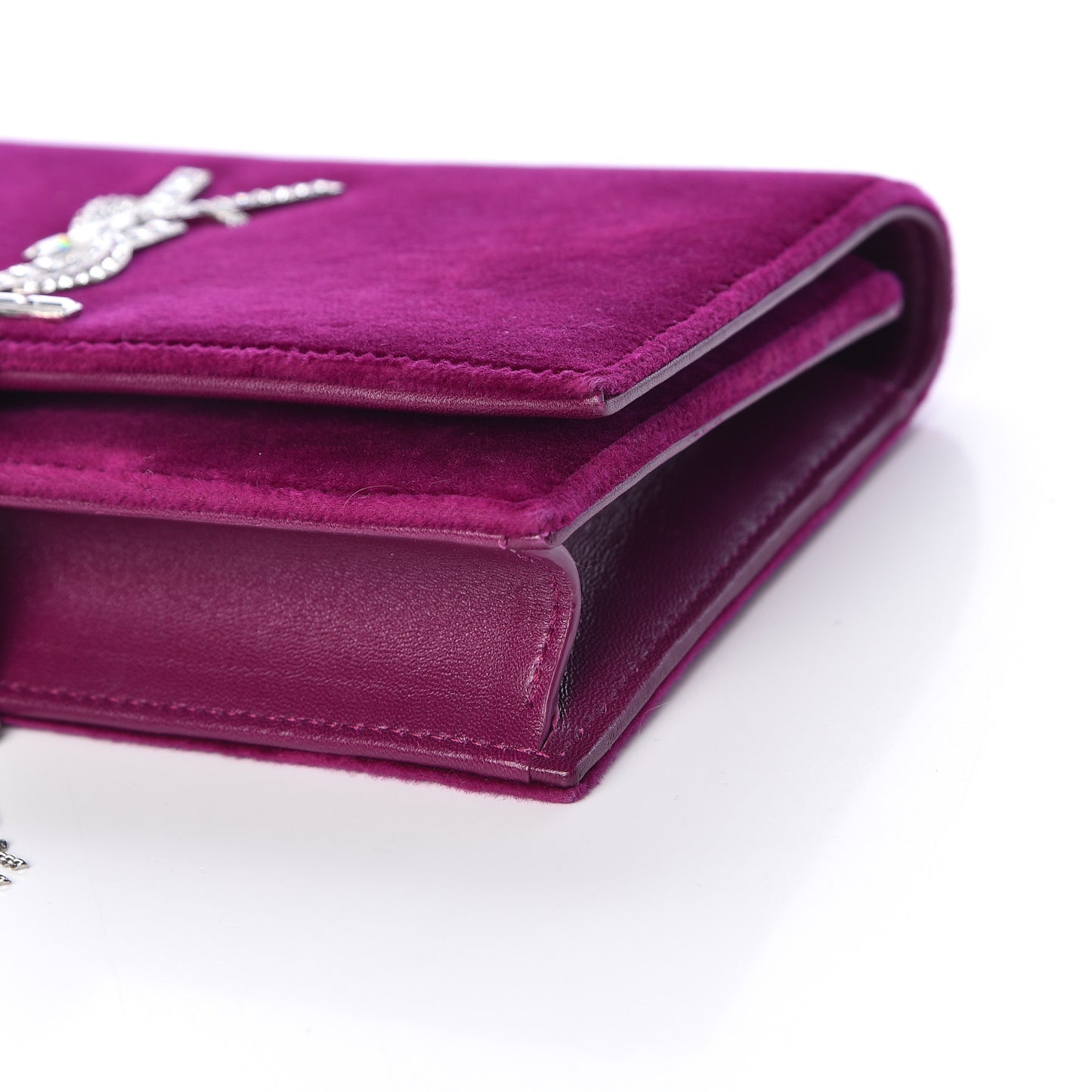 Velvet Crystal Monogram Kate Tassel Shoulder Bag Fuchsia
