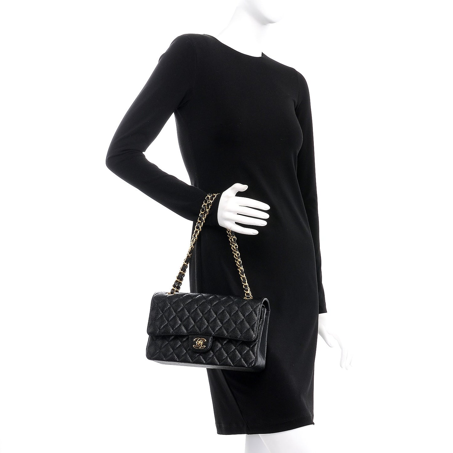 Caviar Quilted Medium Double Flap Black