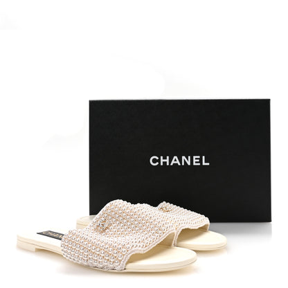 Chanel Pearl Crystal CC Mules Sandals 40 Ivory 9 of 9
