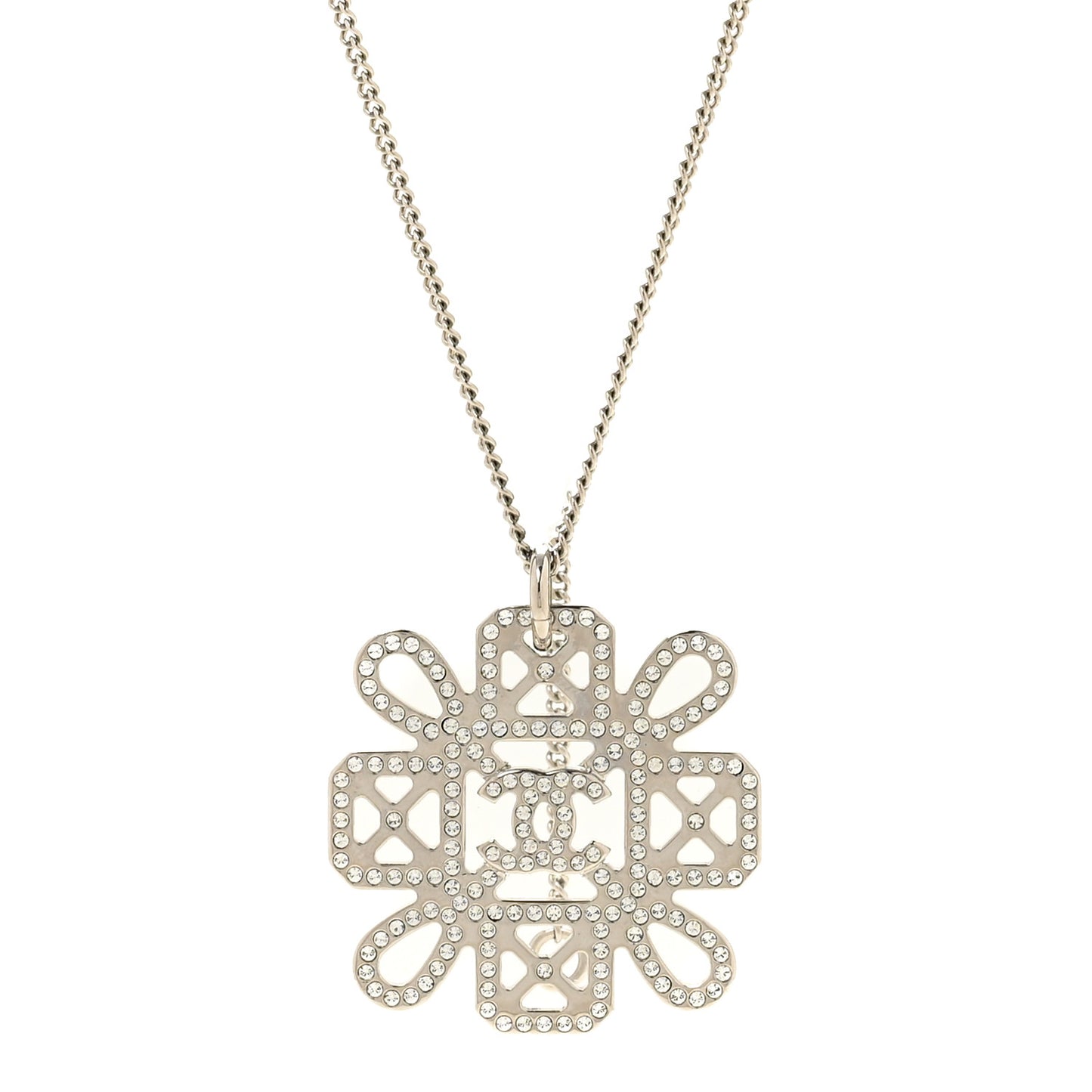 Crystal Strass Cross CC Pendant Necklace Silver