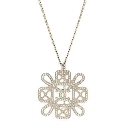 Chanel Crystal Strass Cross CC Pendant Necklace Silver 4 of 5