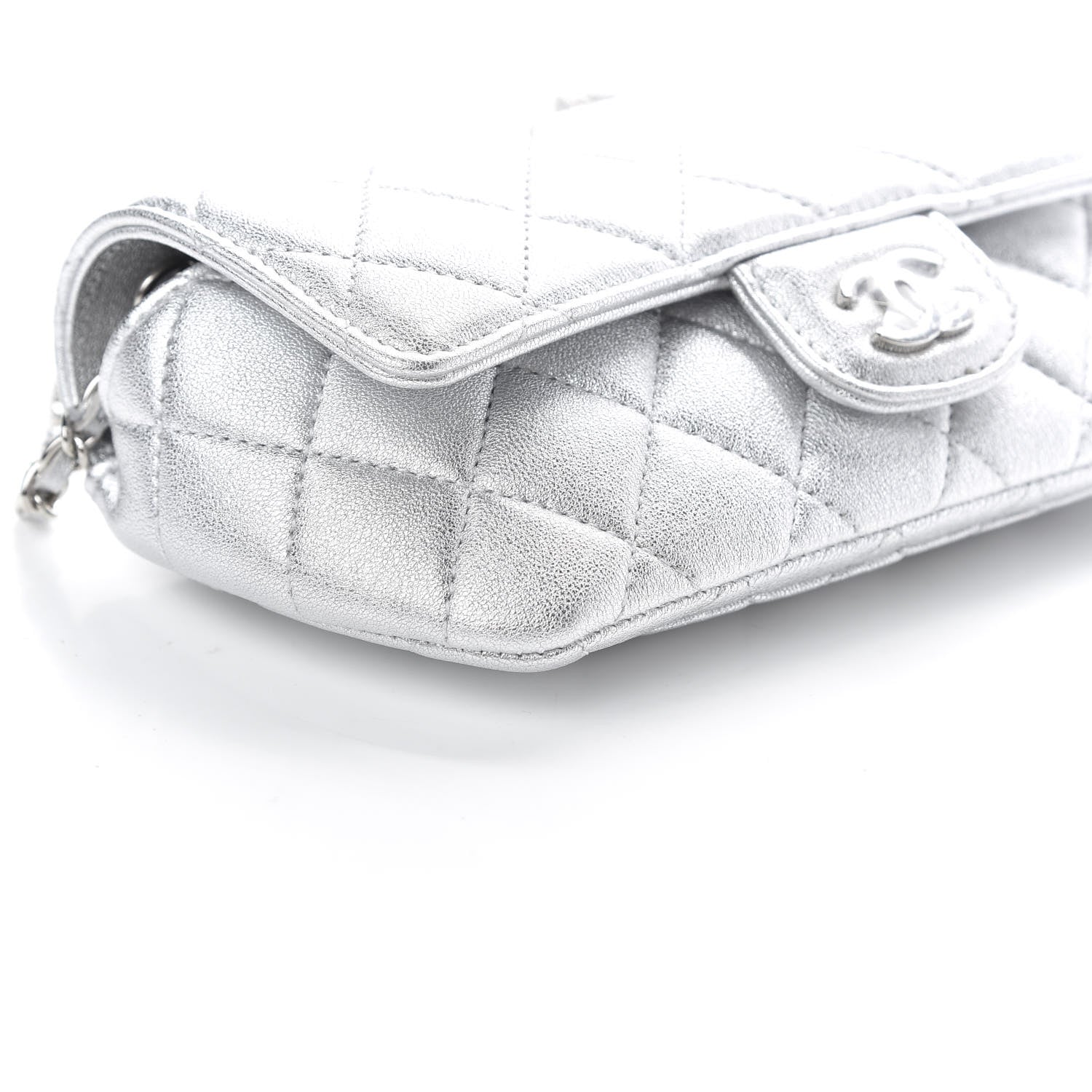 Chanel Metallic Lambskin Quilted Glasses Case With Chain Silver 6 of 11