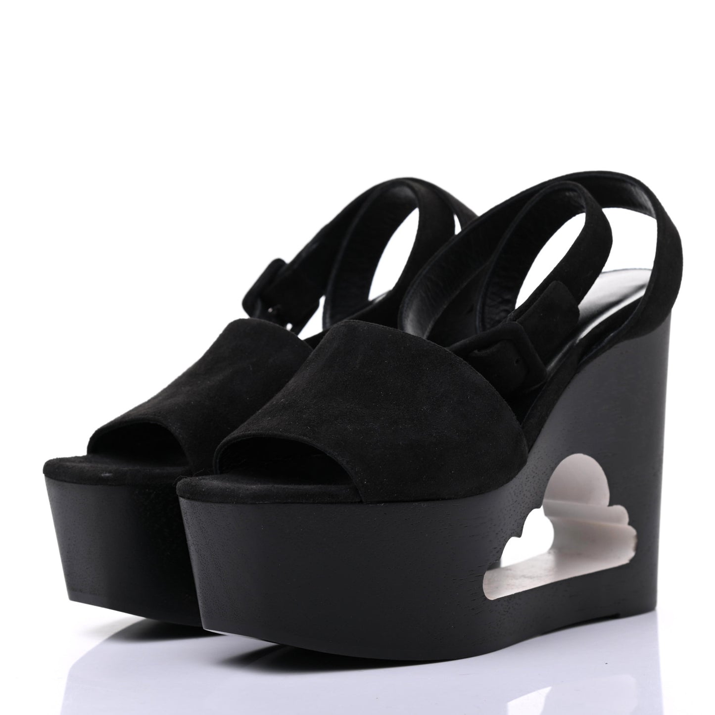 Suede Goatskin Tendresse Wedge Sandals 36 Black