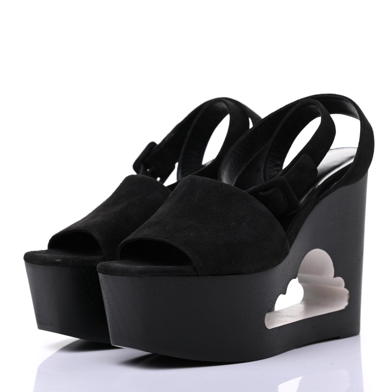 Hermes Suede Goatskin Tendresse Wedge Sandals 36 Black 3 of 9