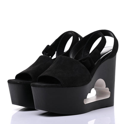 Hermes Suede Goatskin Tendresse Wedge Sandals 36 Black 3 of 9