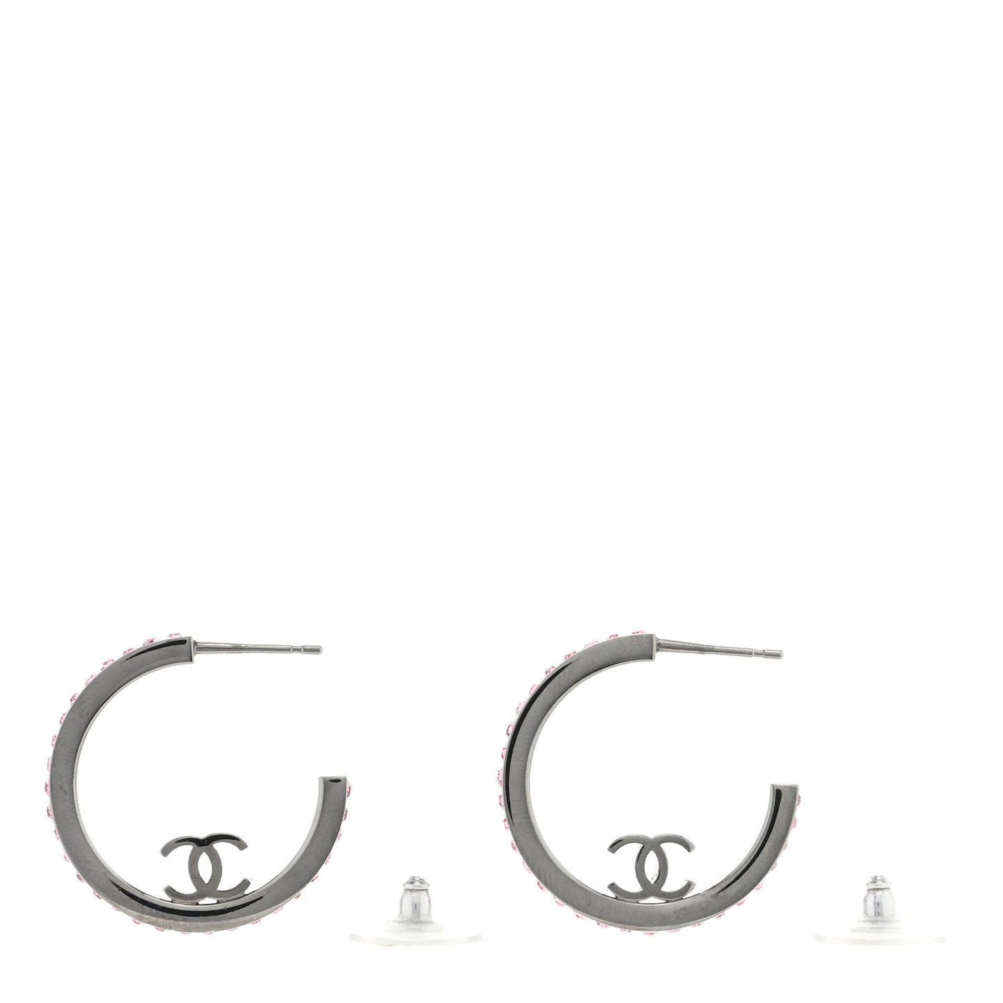 Crystal CC Hoop Earrings Pink Silver