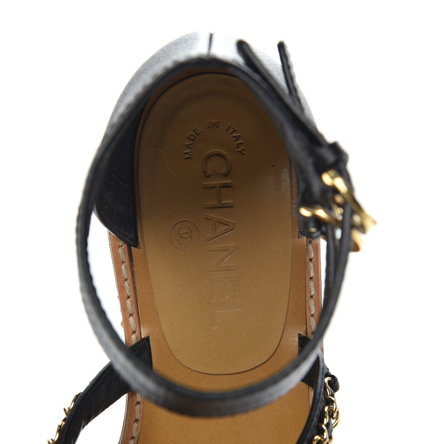 Lambskin Gladiator Chain Sandals 41 Black Gold