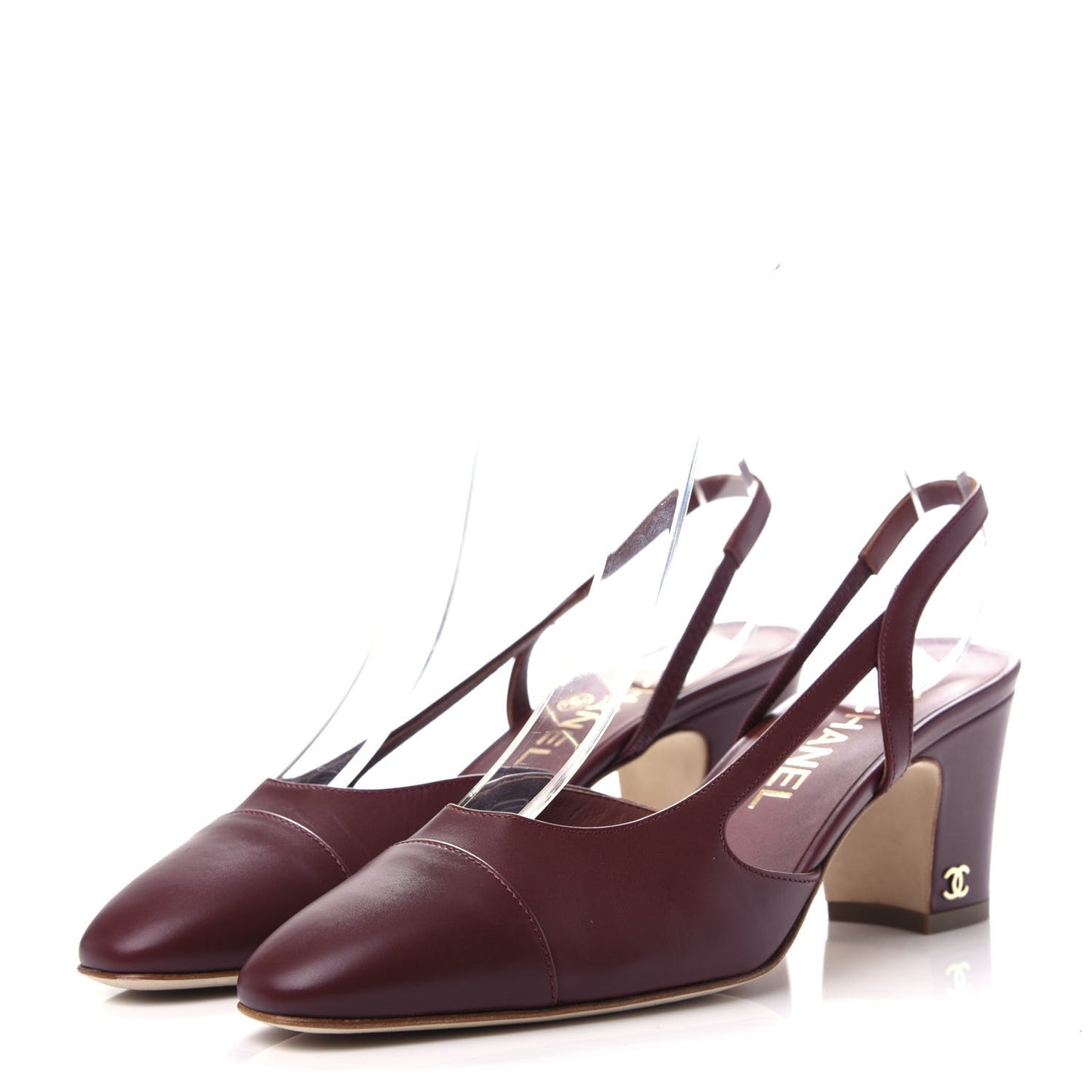 Calfskin Cap Toe CC Slingback Pumps 37 Brown