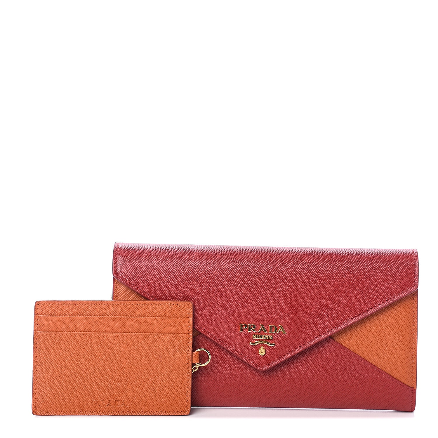 Prada Saffiano Bi-Color Envelope Wallet Fuoco Papaya 1 of 5