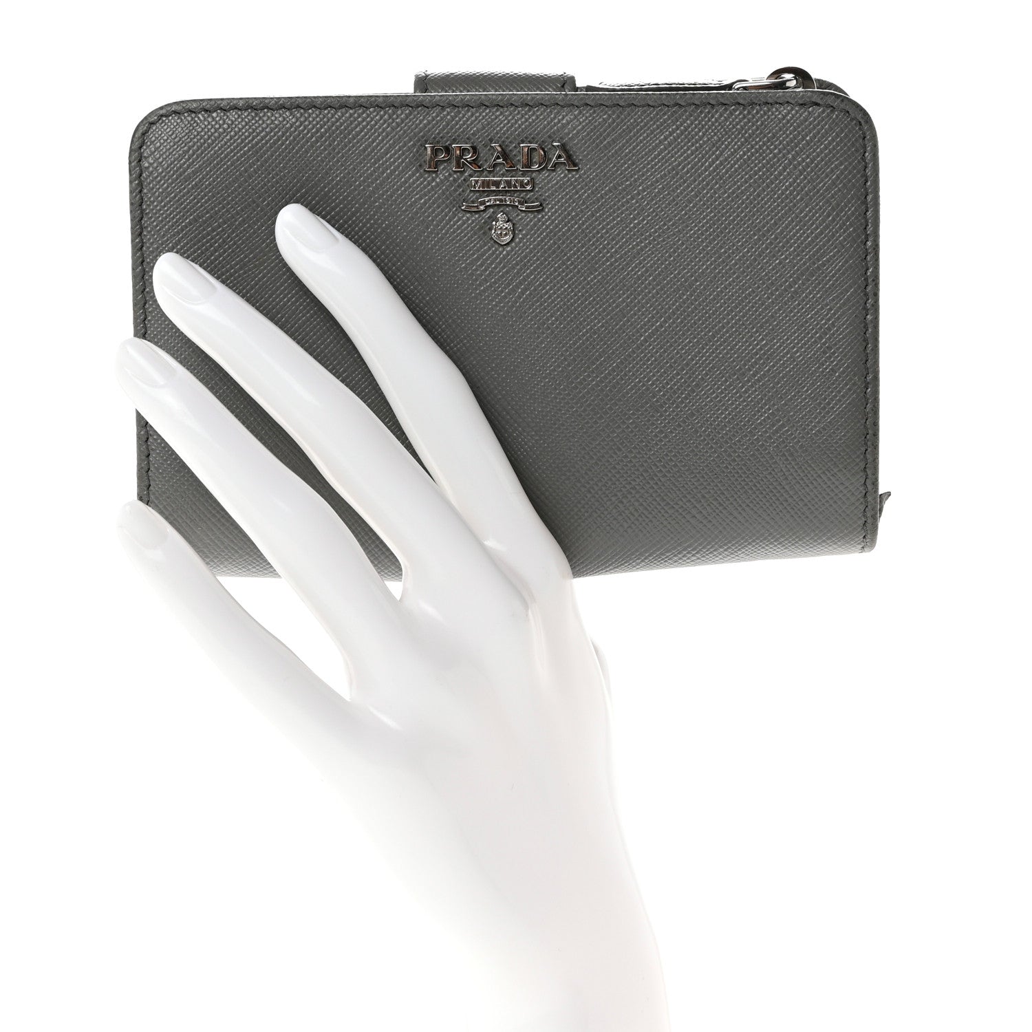 Prada Saffiano Metal Compact Wallet Marmo 2 of 10