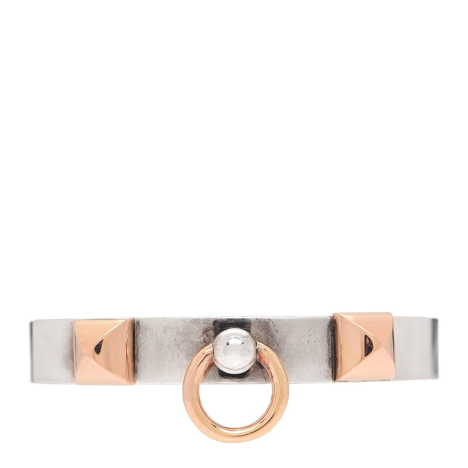 Hermes Sterling Silver 18K Rose Gold PM Collier De Chien Bracelet SH 1 of 5