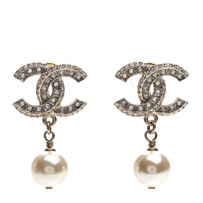 Chanel Crystal Pearl CC Drop Earrings Gold 1 of 5