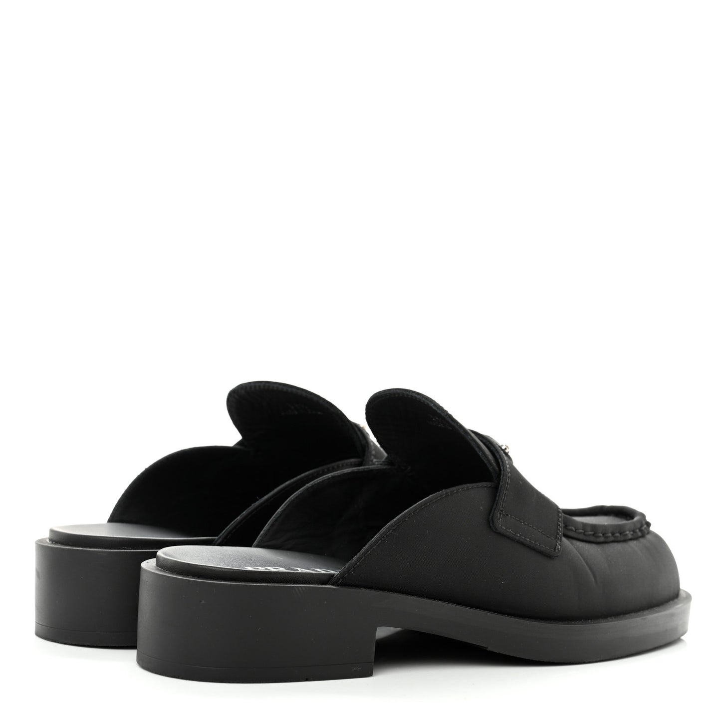 Re-Nylon Gabardine Metal Triangle Logo 40mm Loafer Mules 39.5 Black