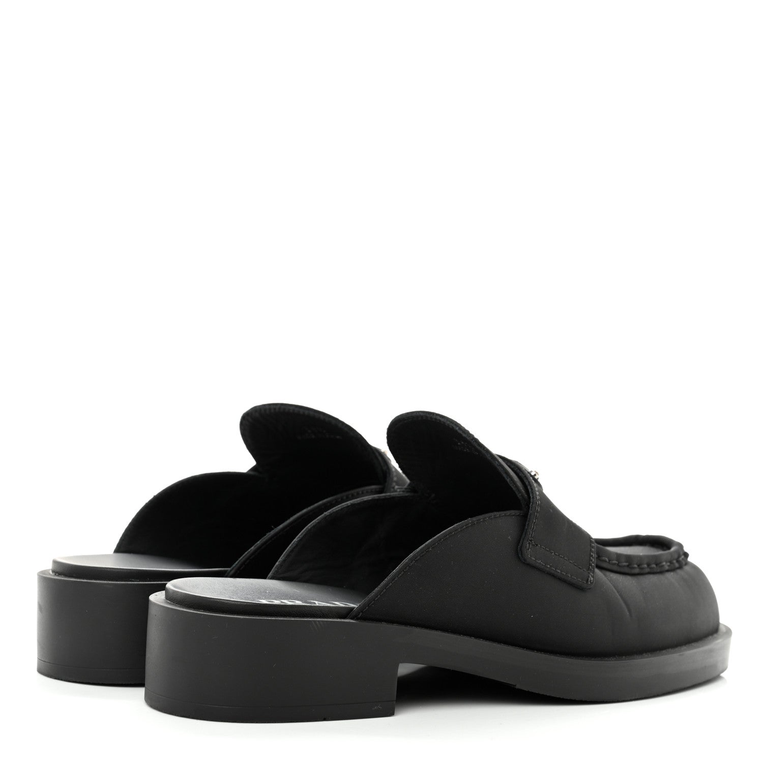 Prada Re-Nylon Gabardine Metal Triangle Logo 40mm Loafer Mules 39.5 Black 4 of 13