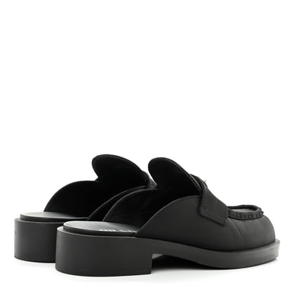 Prada Re-Nylon Gabardine Metal Triangle Logo 40mm Loafer Mules 39.5 Black 4 of 13