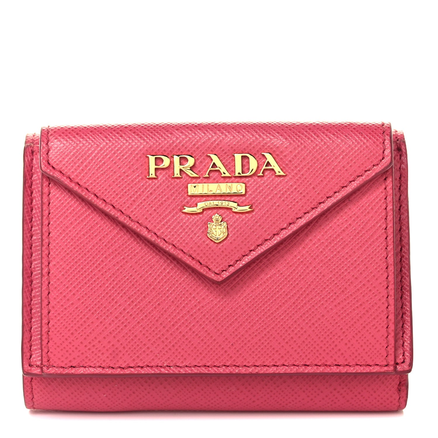 Prada Saffiano Metal Small Tri-Fold Wallet Peonia 2 of 15