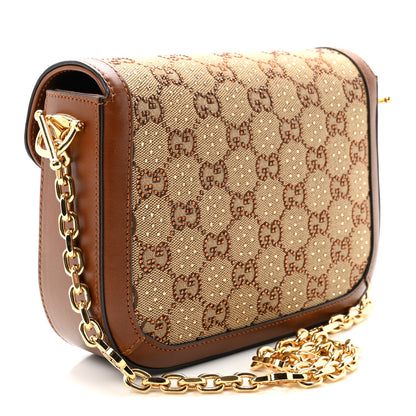 Gucci New Canvas Charisma Calfskin Crystal GG Monogram Mini Horsebit 1955 Shoulder Bag Camel Ebony 3 of 11