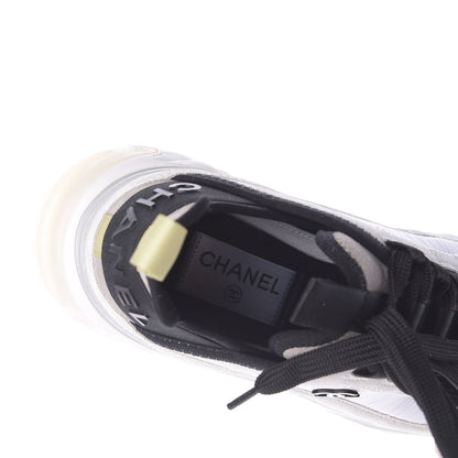 Chanel Nylon Calfskin Suede CC Sneakers 36.5 White Grey Yellow 8 of 11