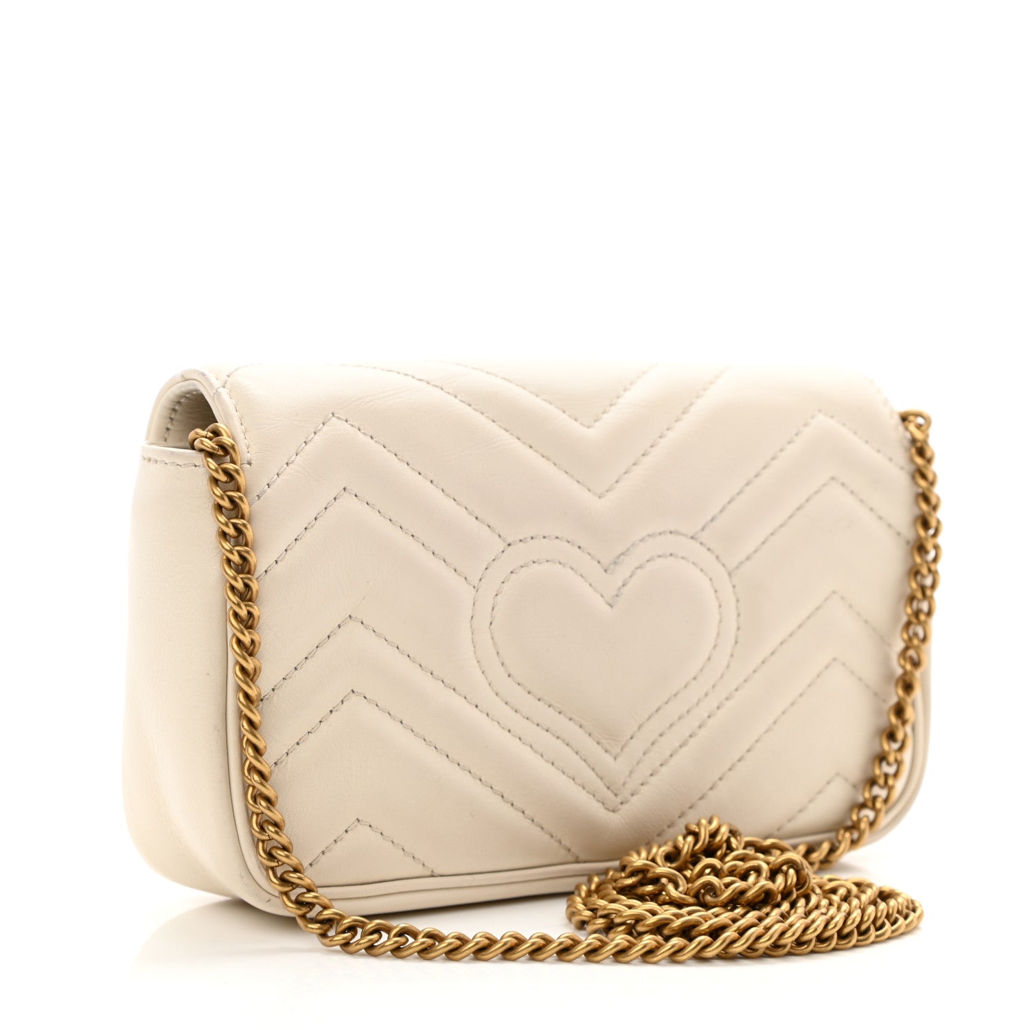 Gucci Calfskin Matelasse Super Mini GG Marmont Shoulder Bag White 3 of 10