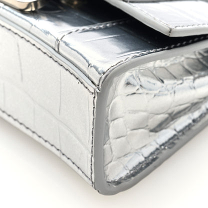 Balenciaga Metallic Calfskin Crocodile Embossed Hourglass Top Handle Bag Mini with Chain Silver 8 of 9