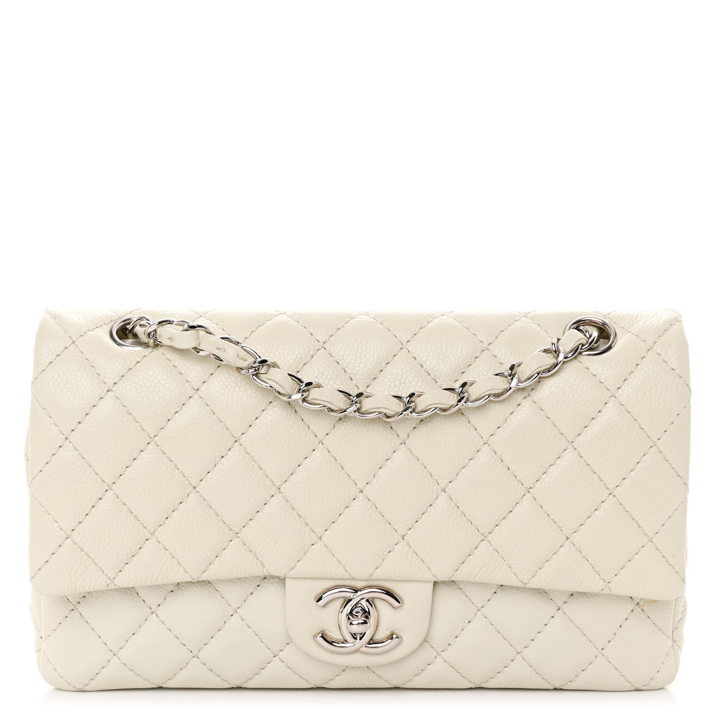 Chanel Washed Caviar Quilted Medium Double Flap White 1 of 12