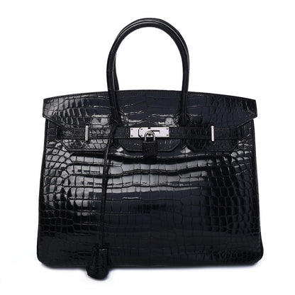 Hermes Shiny Porosus Crocodile Birkin 35 Black 1 of 32