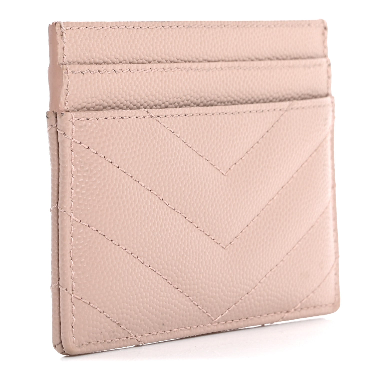 Saint Laurent Grain De Poudre Matelasse Chevron Monogram Credit Card Case Pale Pink 3 of 16