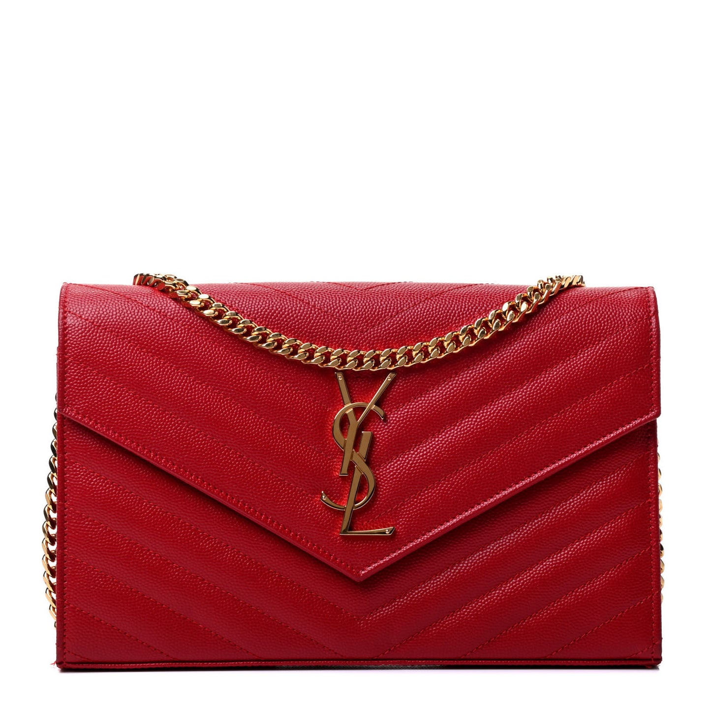 Grain De Poudre Matelasse Chevron Monogram Chain Wallet Red