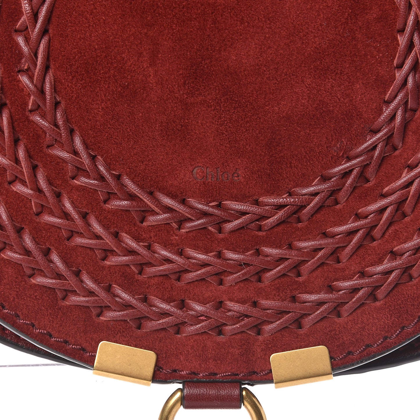 Suede Calfskin Braided Mini Marcie Round Crossbody Bag Red