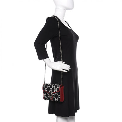 Gucci Tweed GG Monogram Mini Dionysus Chain Wallet Black White Romantic Cherry 2 of 11