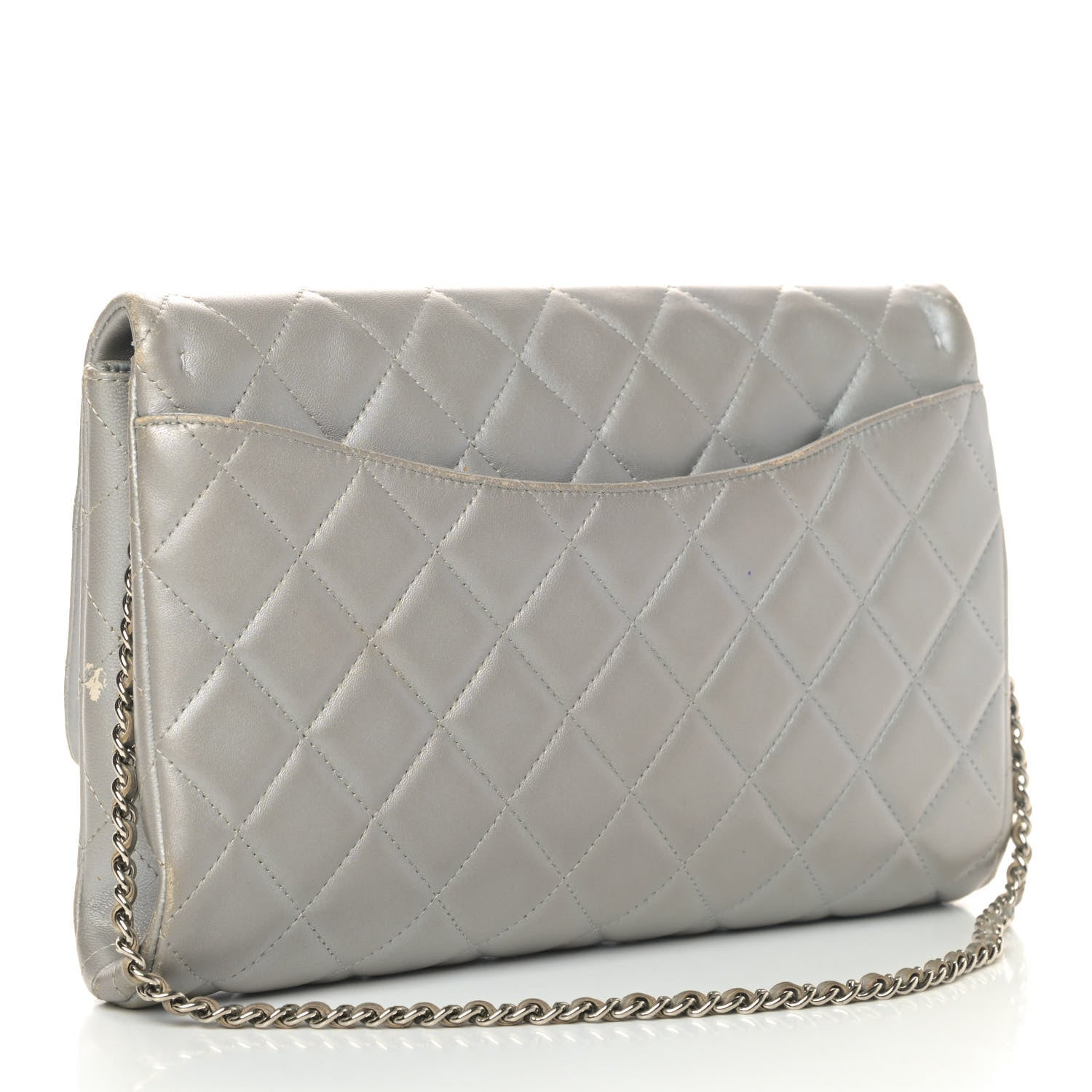Chanel Metallic Lambskin Quilted Clutch With Chain Flap Grey 2 of 4