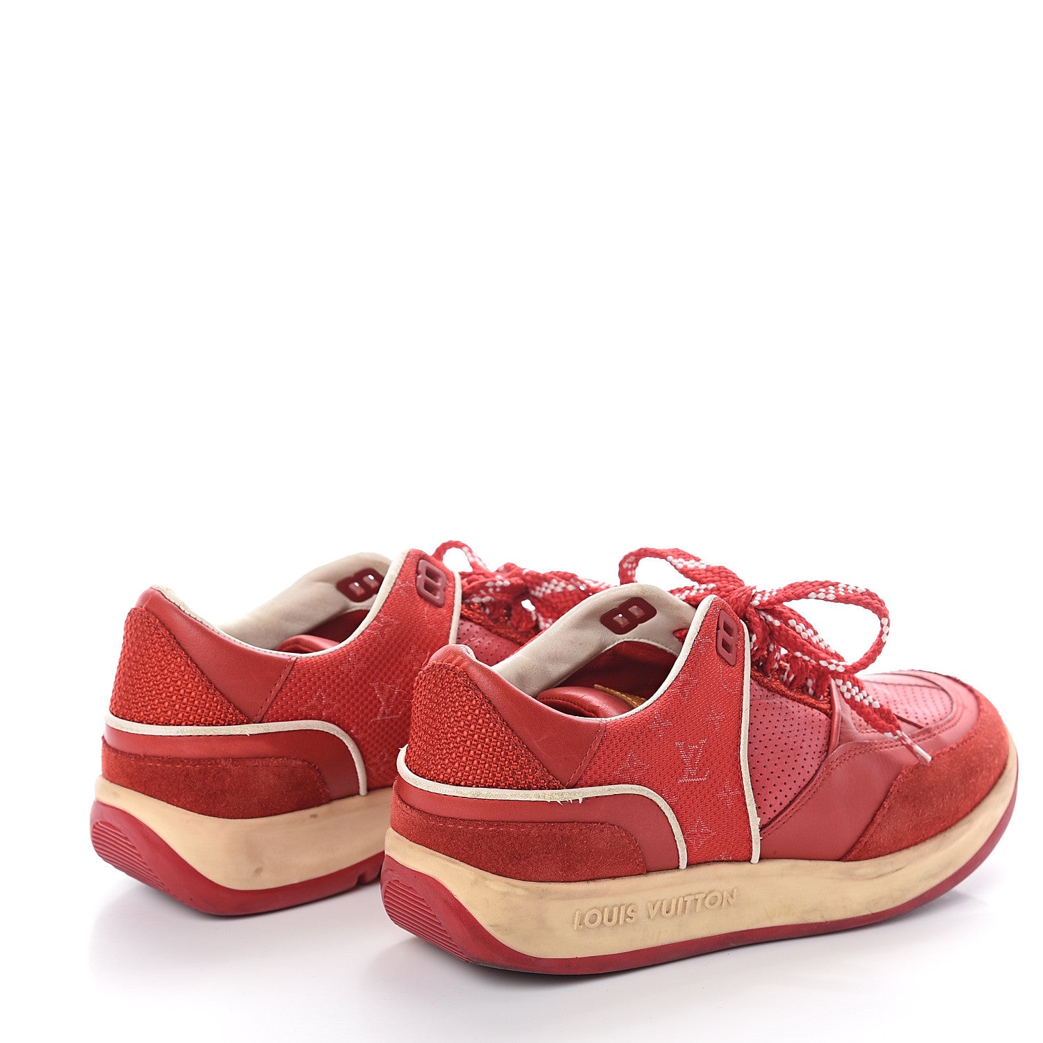 Louis Vuitton Suede Calfskin Perforated Monogram Sneaker 35.5 Red 4 of 6