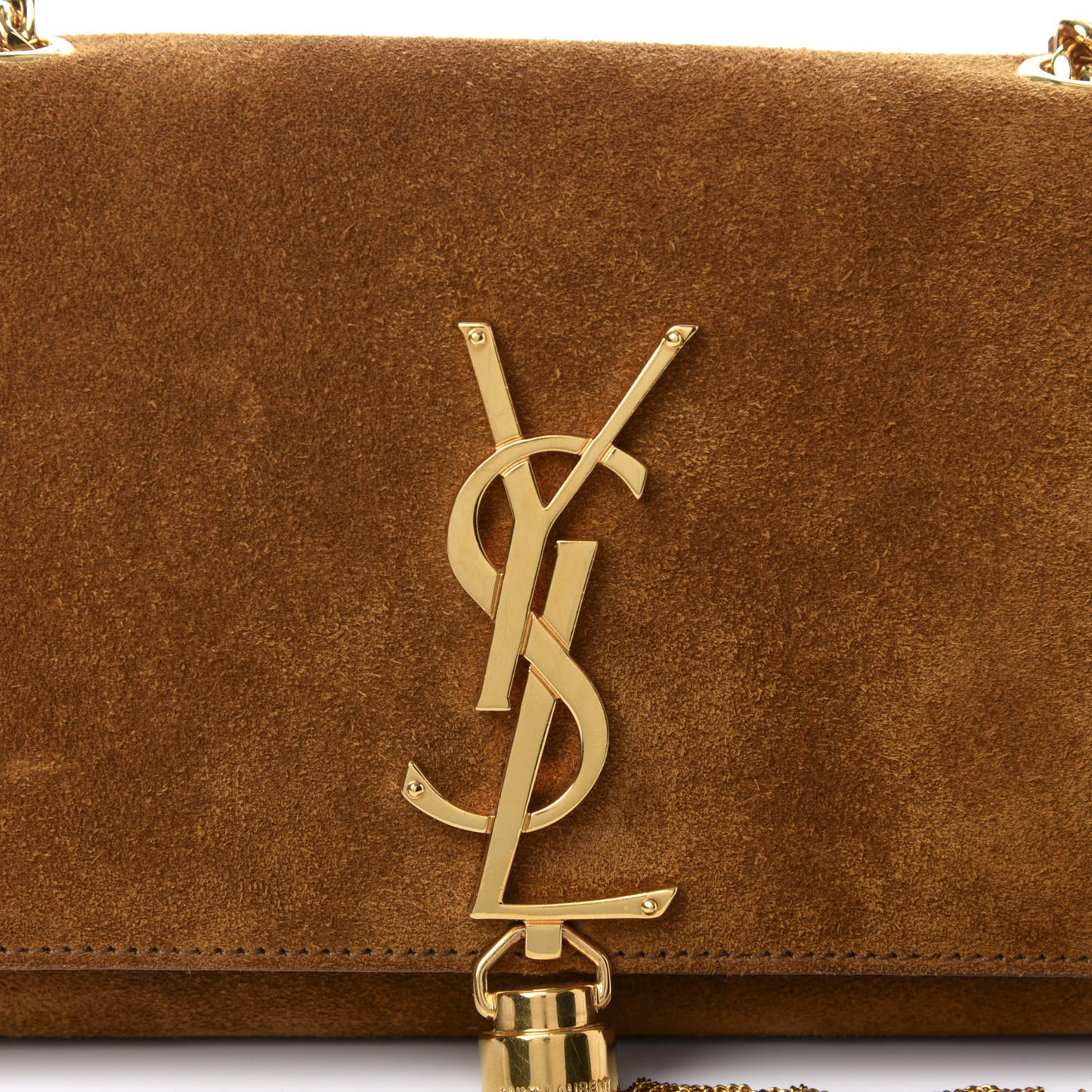 Suede Small Classic Monogram Kate Tassel Satchel Light Ochre