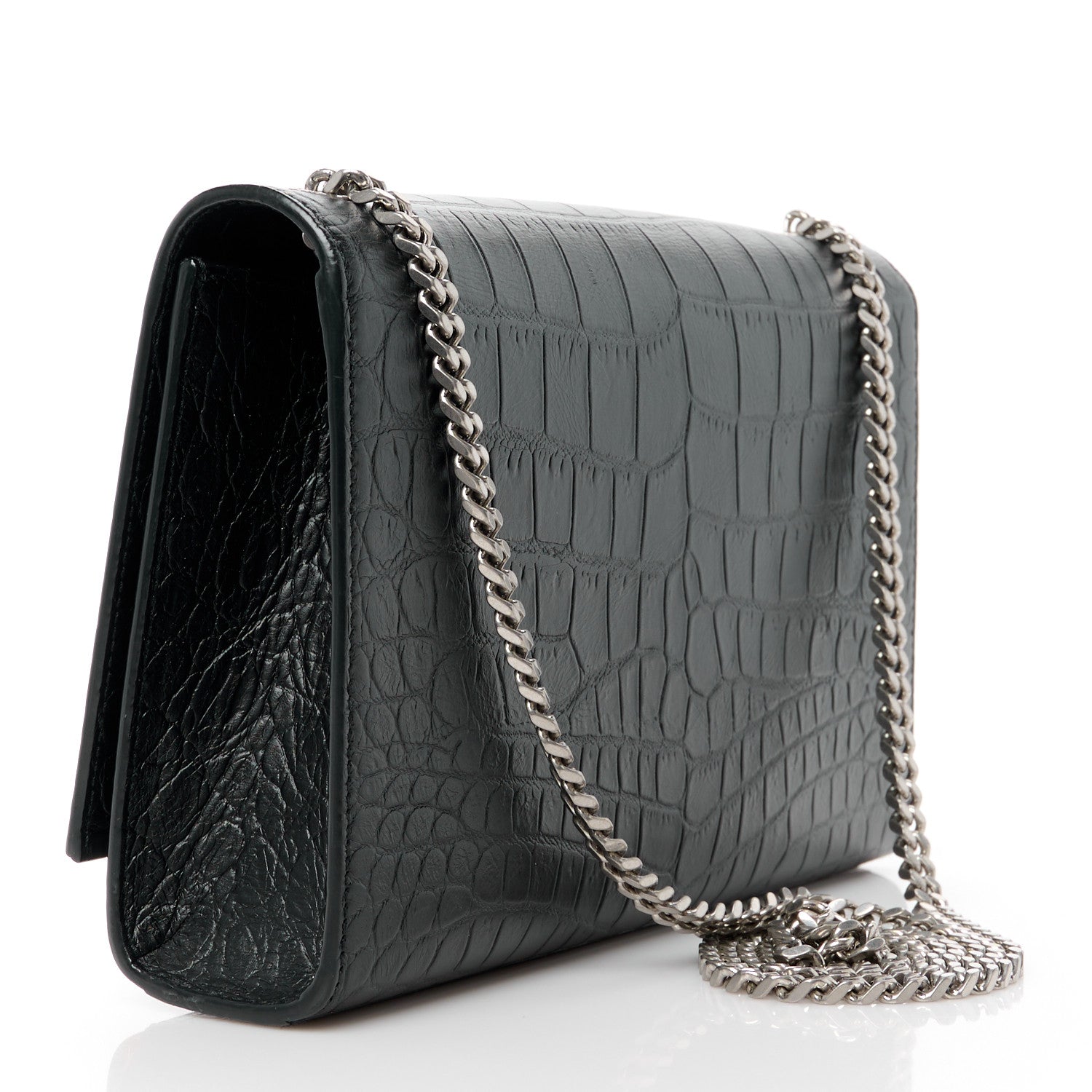 Saint Laurent Calfskin Crocodile Embossed Medium Classic Monogram Kate Tassel Satchel Black 3 of 11