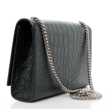 Saint Laurent Calfskin Crocodile Embossed Medium Classic Monogram Kate Tassel Satchel Black 3 of 11